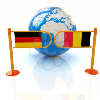 Three-dimensional image of the turnstile and flags of Germany and Belgium on a white background 