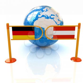 Three-dimensional image of the turnstile and flags of Germany and Austria on a white background 