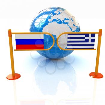 Three-dimensional image of the turnstile and flags of Russia and Greece on a white background 