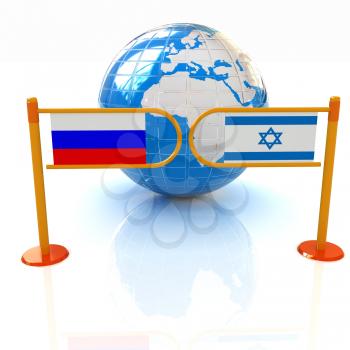 Three-dimensional image of the turnstile and flags of Russia and Israel on a white background 
