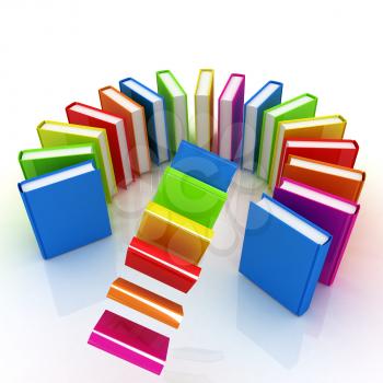 Colorful books flying on a white background