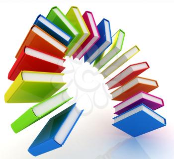 Colorful books like the rainbow on a white background