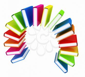 Colorful books like the rainbow on a white background