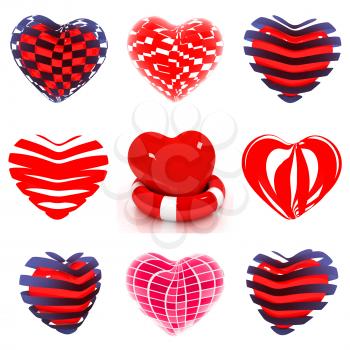 Set of 3d beautiful red heart on a white background