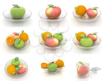Set of citrus on a glass plate on a white 