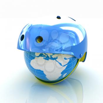 Bicycle helmet on earth. The concept of healthy life and sport on a white background