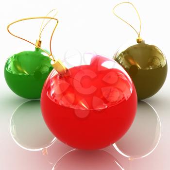Traditional Christmas toys on a reflective background 