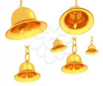 Gold bell set on a white background
