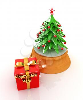 Christmas tree and gift on a white background
