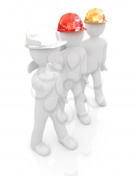 3d mans in a hard hat with thumb up. On a white background 