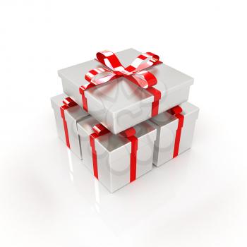 Gifts with ribbon on a white background