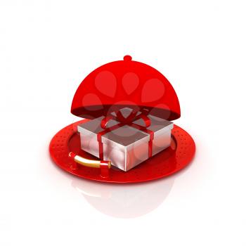 Illustration of a luxury gift on restaurant cloche on a white background