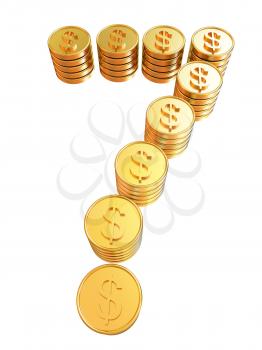 Number seven of gold coins with dollar sign isolated on white background
