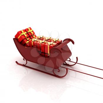 Christmas Santa sledge with gifts on a white background 