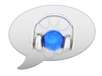 messenger window icon. 3d illustration of earth listening music 