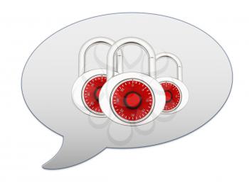 messenger window icon. Security concept with metal locked combination pad lock 