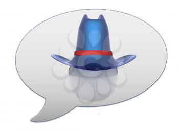 messenger window icon. 3d blue metallic hats on white ball. Sapport icon 