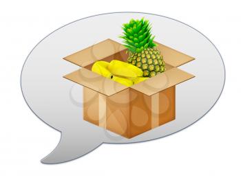 messenger window icon and pineapple and bananas in cardboard box