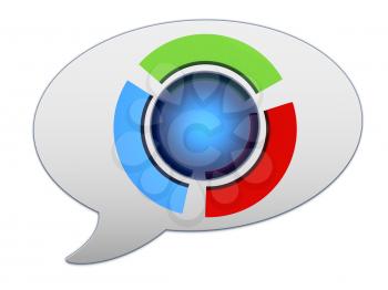 messenger window icon and blue sphere and colorful semi-circles 