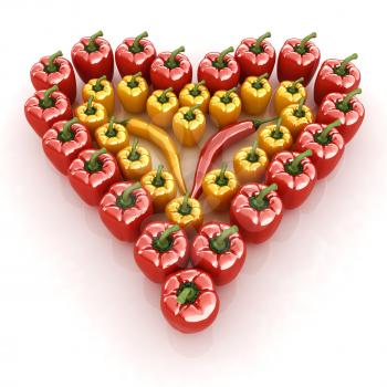 Bulgarian Pepper Heart Shape, On White Background