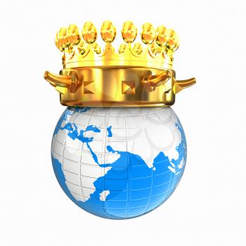 Gold crown on earth isolated on white background 