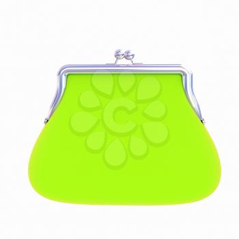 green purse on a white 