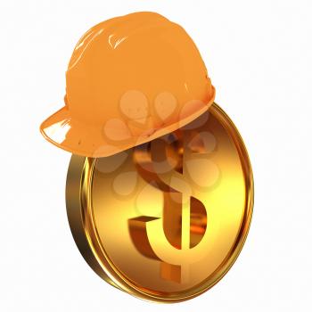 Hard hat on gold dollar coin
