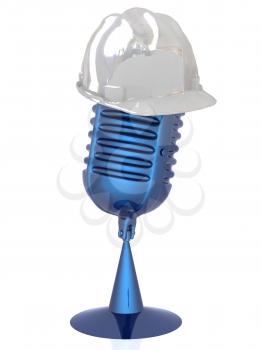 New 3d concept of technology education with microphone and hard hat