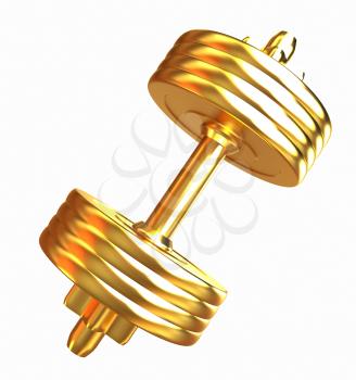 Gold dumbbells isolated on a white background