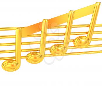 3D music note on staves on a white 