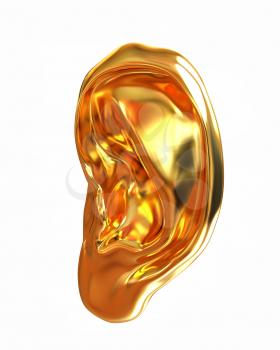 Ear gold 3d render isolated on white background 