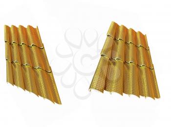 Gold 3d roof tiles isolated on white background 