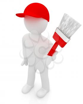 3d man with paint brush on a white background