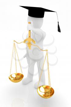 3d man - magistrate with gold scales. Isolated over white 