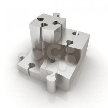 Concept of growth of metall puzzles on a white background