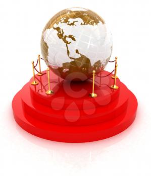 Earth on podium on a white background 