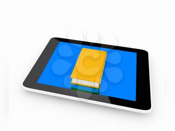 tablet pc and book on white background