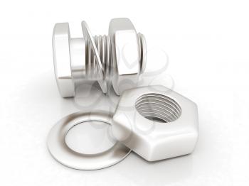 stainless steel bolts with a nuts and washers on white