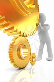 Gold gear set with 3d man on a white background