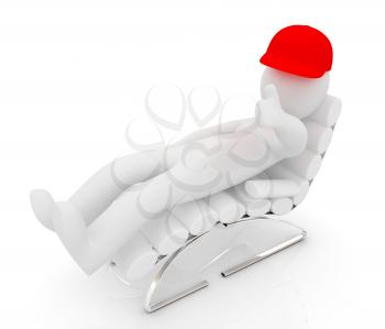 3d white man lying chair with thumb up on white background 