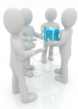 3d mans gives gifts on a white background