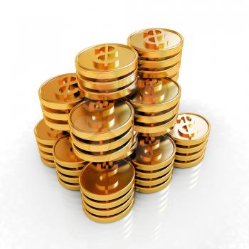 Gold dollar coin stack isolated on white 