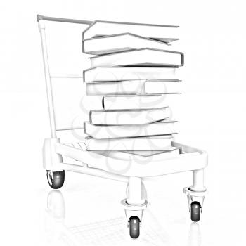 books in cart on a white background