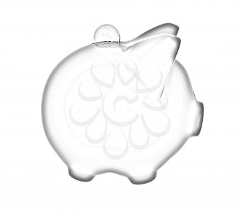 piggy bank and falling coins on white background