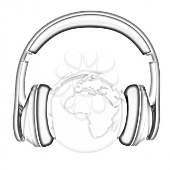 earth with headphones. World music concept isolated on white 