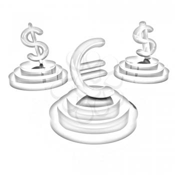 icon euro and dollar signs on podiums on a white background 