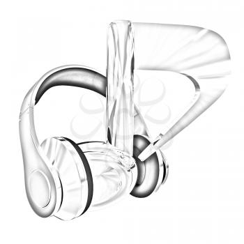 headphones and 3d note on a white background