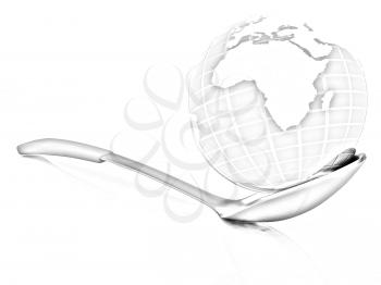 Blue earth on gold spoon on a white background