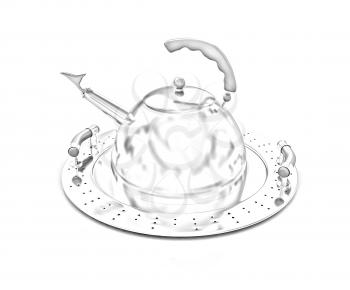Gold teapot on platter on a white background