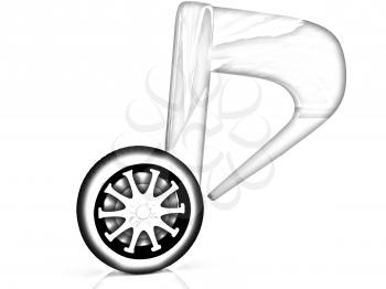 note is car-wheel on a white